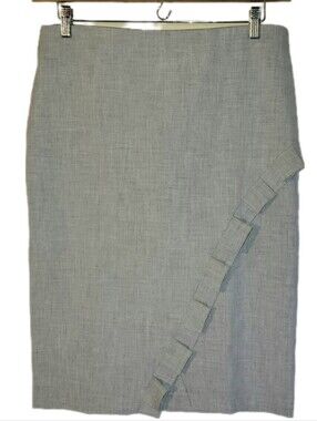 Violets & Roses Sz 12 Stitch Fix Lola Ruffle Detail Midi Skirt Gray Mock Wrap